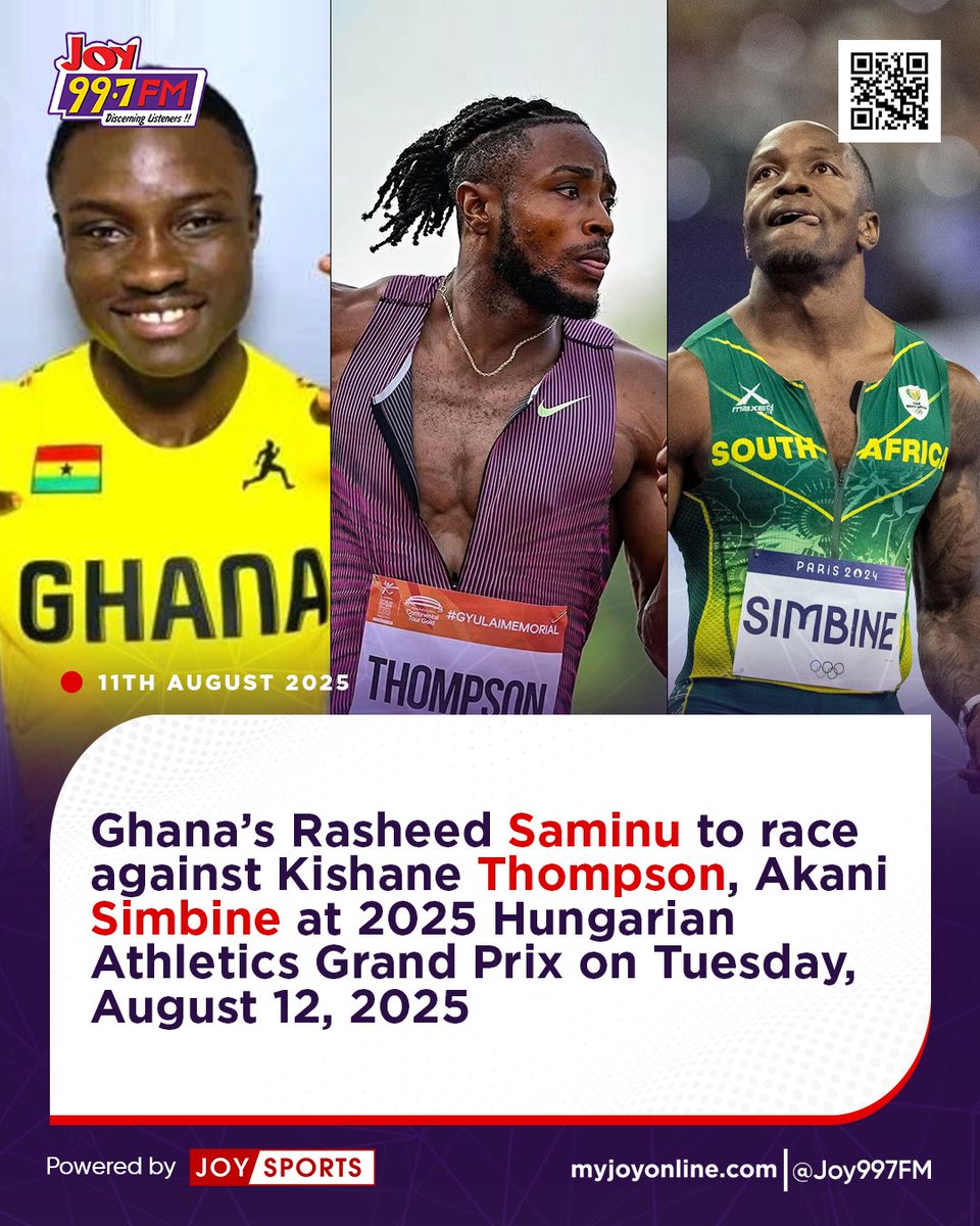 🇬🇭 Abdul-Rasheed Saminu to race against Kishane Thompson, Akani Simbine at Hungarian Athletics Grand Prix

myjoyonline.com/rasheed-saminu…

#JoySports