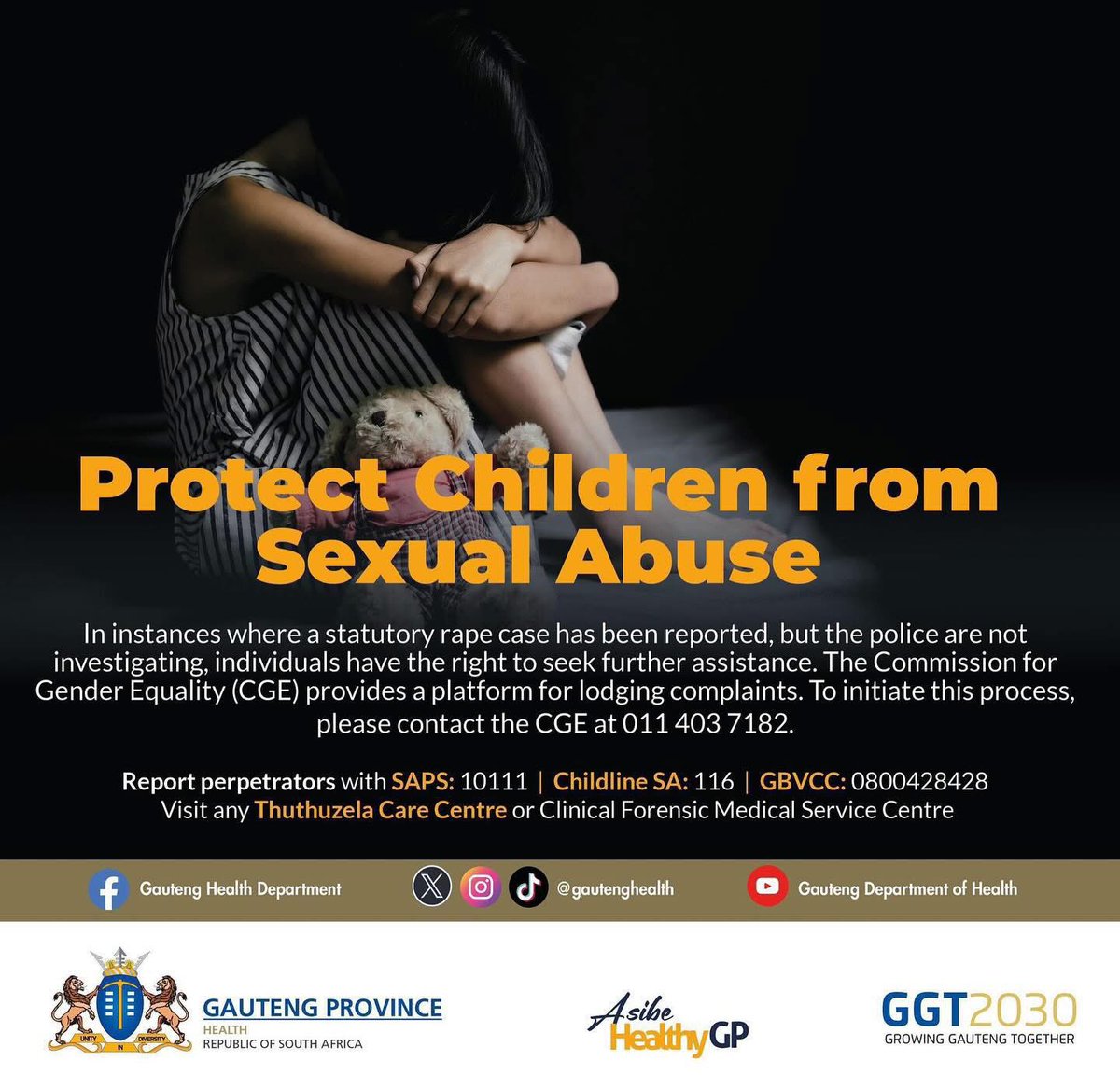 TamboHospital's tweet image. Parents, your child’s safety matters always.
Children have the right to justice. If a statutory rape case isn’t being taken seriously, don’t stop fighting. Contact the Commission for Gender Equality for help.
#TeenagePregnancy #StatutoryRape #ProtectOurChildren #AsibeHealthyGP