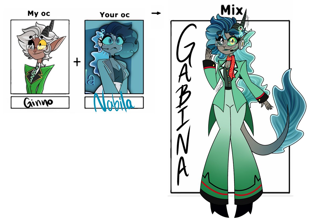 Let us... WELCOME OUR 9TH FUSIONNN!!! > w <
Thank you for entrusting me with your OC and boy was it fun! 

I love how both her and ginno wears office clothings which give me a simple idea on the clothes but so much experimenting with the colors OwO