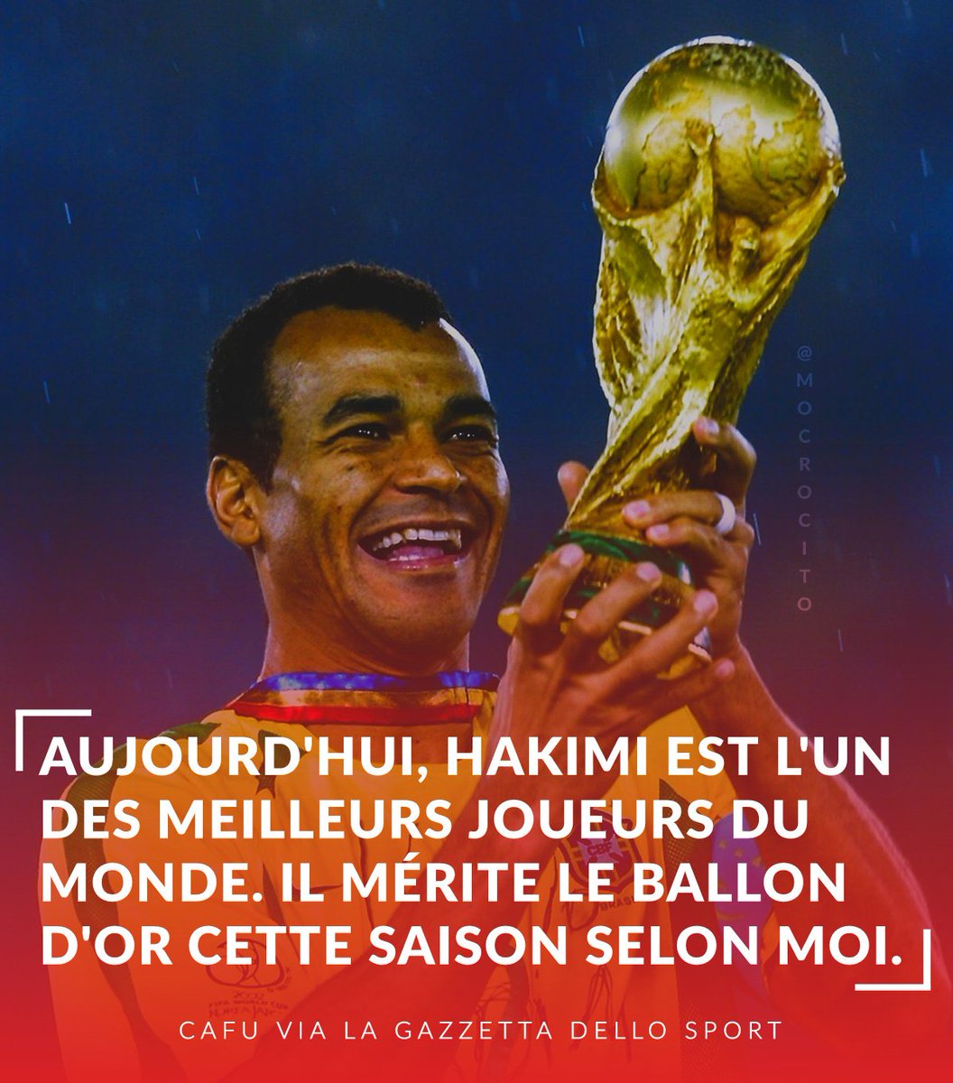 𝗟𝗮 𝗹𝗲́𝗴𝗲𝗻𝗱𝗲 𝗖𝗮𝗳𝘂 🇧🇷 𝘀𝘂𝗿 𝗔𝗰𝗵𝗿𝗮𝗳 𝗛𝗮𝗸𝗶𝗺𝗶 :

« Aujourd'hui, Hakimi 🇲🇦 est l'un des 𝗺𝗲𝗶𝗹𝗹𝗲𝘂𝗿𝘀 𝗷𝗼𝘂𝗲𝘂𝗿𝘀 𝗱𝘂 𝗺𝗼𝗻𝗱𝗲. 𝗜𝗟 𝗠𝗘́𝗥𝗜𝗧𝗘 𝗟𝗘 𝗕𝗔𝗟𝗟𝗢𝗡 𝗗'𝗢𝗥 cette saison selon moi. » #HakimiBallondOr 🌕