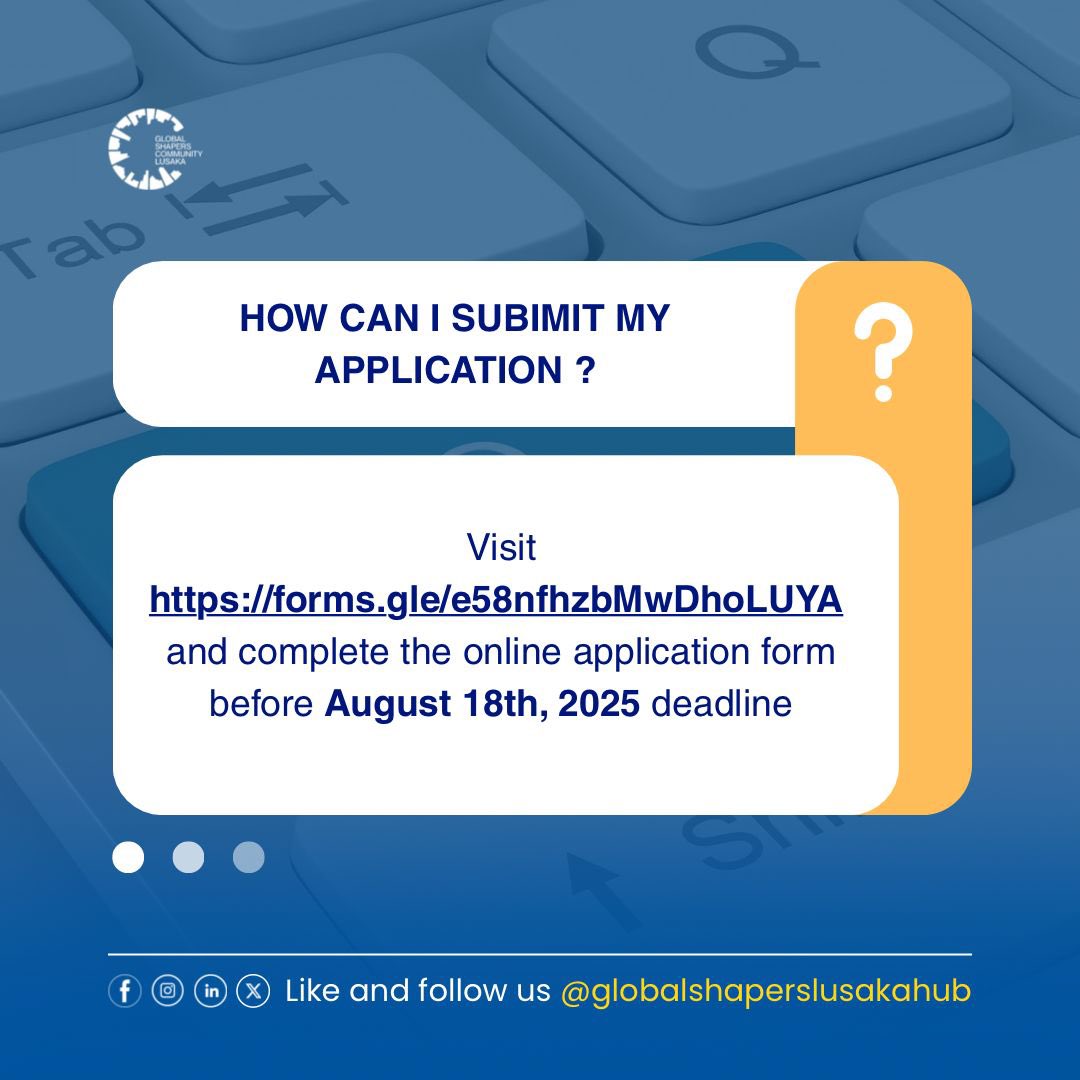 LusakaShapers's tweet photo. Want to become a Shaper? 

Here’s what you should know to join the Global Shapers Lusaka Hub.

🗓️ Due date: August 18th, 2025
🔗 Apply: https://t.co/MEf3q72xe4 https://t.co/sHuiRlsneq