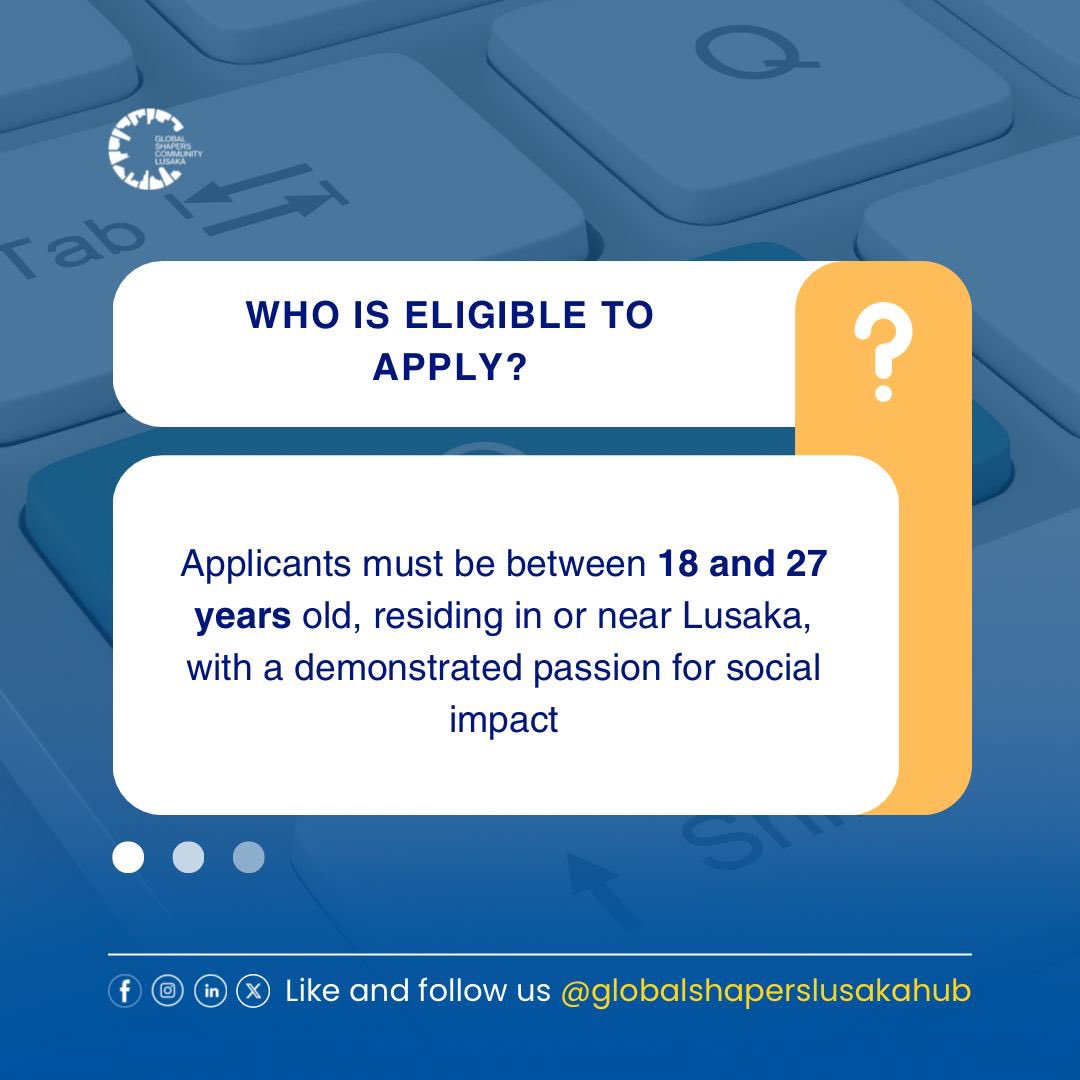 LusakaShapers's tweet photo. Want to become a Shaper? 

Here’s what you should know to join the Global Shapers Lusaka Hub.

🗓️ Due date: August 18th, 2025
🔗 Apply: https://t.co/MEf3q72xe4 https://t.co/sHuiRlsneq