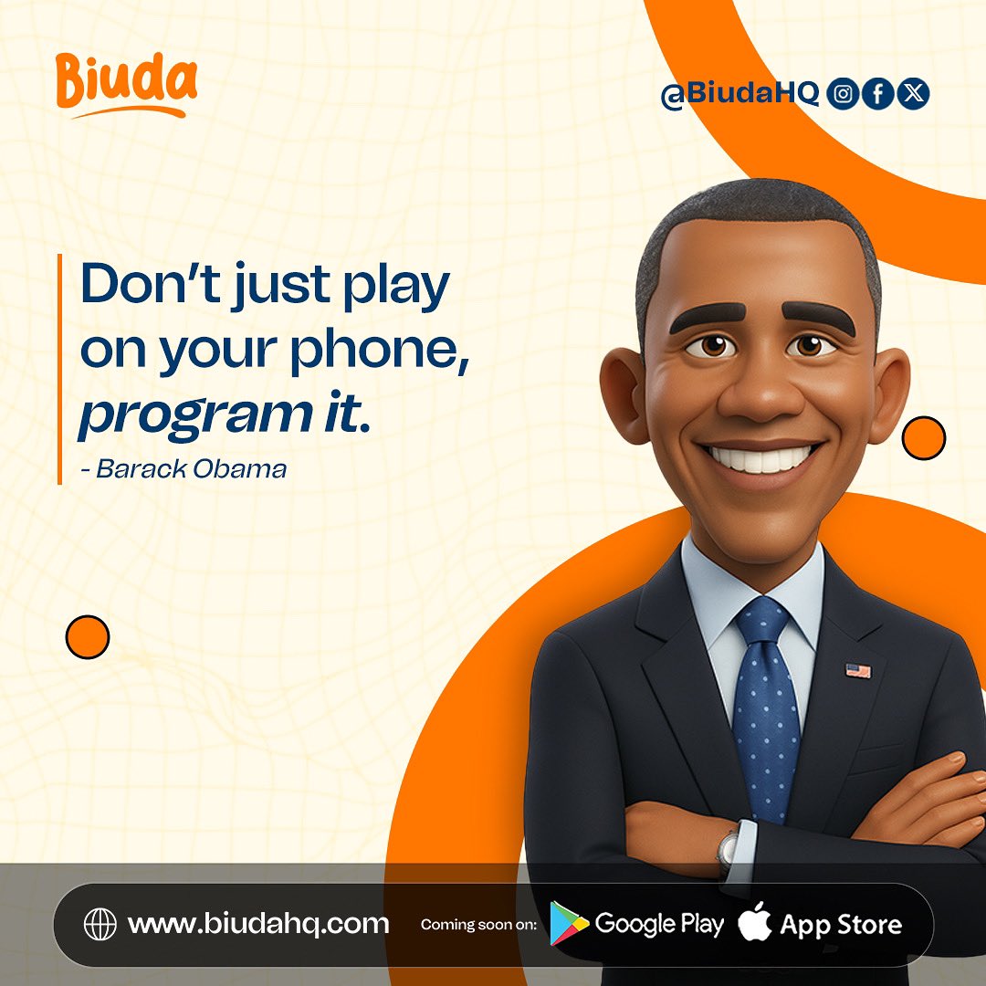 Biudahq's tweet image. 📱✨ “Don’t just play on your phone — program it.”
– Barack Obama
Give your child the power to create, not just consume. 🚀

#Biuda #Techthemyoung #Codekids #Learningisfun #Techkids #Learningwithbiuda