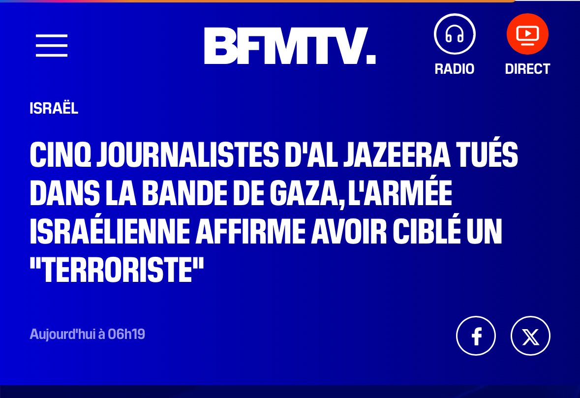 s_assbague's tweet image. Le même titre partout dans la presse occidentale : BFM, Ouest France, LCI, BBC, Reuters, etc. Ça reprend sans sourciller les éléments de langage de l’occupant israélien &amp;amp; ça veut donner des leçons de journalisme.

La complicité est totale. Chaque crime israélien est aussi le leur