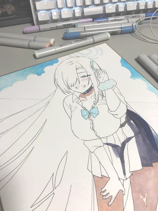 塗り途中!空をウルトラマリンとかで塗りたいんだけど手持ちの色にないからどうするか悩み中…明日買いに行くか…