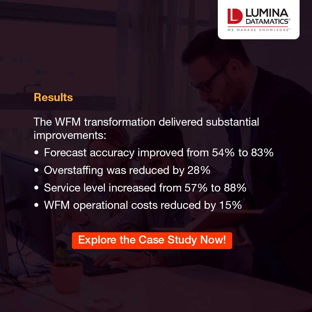 LDatamatics's tweet image. Discover how Lumina Datamatics helped a global retailer streamline operations—achieving 83% forecast accuracy and 15% cost reduction.
To read the complete case study, click here: luminadatamatics.com/company/resour…
#WorkforceManagement #RetailOptimization #ForecastAccuracy…