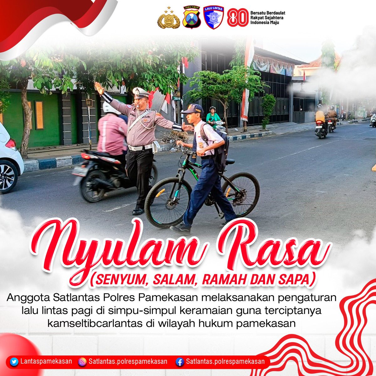 SSatlantas's tweet photo. NYULAM RASA
SENYUM, SALAM RAMAH DAN SAPA

Anggota Satlantas Polres Pamekasan melaksanakan pengaturan
lalu lintas pagi di simpu-simpul keramaian guna terciptanya
kamseltibcarlantas di wilayah hukum pamekasan

. https://t.co/NYxU0E2bc4