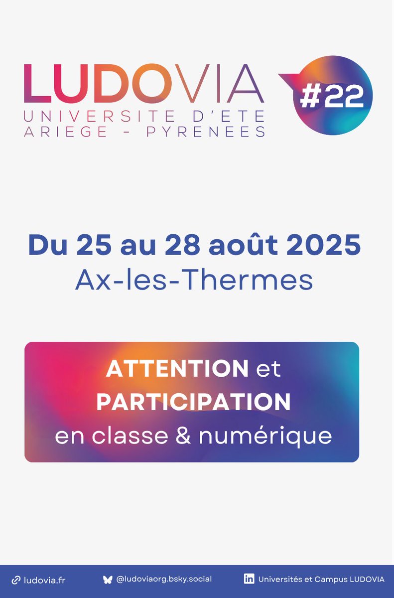 📣 Demandez le programme !

💻 À la découverte de PrimTux – <a href="/framaka/">Alexis Kauffmann</a> &amp; Arnaud Champollion

📖 Créer un livre interactif numérique avec Book Creator – Mathieu Combarnous

📅 27 août à 10h30 – à Ludovia, ateliers Premiers Pas
🔗 ludovia.fr
#ludovia2
