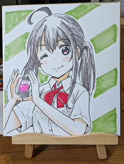 #C106 色紙7枚目! ハンドハートバイク毒妹。 フルサイズ色紙で描きました