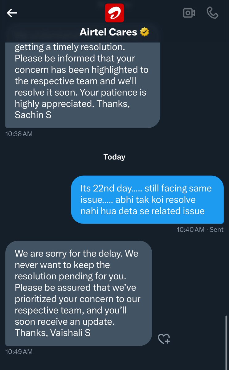 Reactive PC (@reactivepc) on Twitter photo किस लेवल के निट्ठले भरे पड़े है <a href="/airtelindia/">airtel India</a> में इस बात का अंदाज़ा इस बात से लगा लो 22 दिन से मेरा कप्लेन डाला हुआ है प्रत्येक दिन फॉलोअप ले रहा हूँ और इन का ये एक ही मेसेज है जो कॉपी कर के आ रहा है 22 दिन से
ईमानदारी से बताओ किस लेवल की MC टीम है ये ??
<a href="/Airtel_Presence/">Airtel Cares</a> किस लेवल के निट्ठले भरे पड़े है <a href="/airtelindia/">airtel India</a> में इस बात का अंदाज़ा इस बात से लगा लो 22 दिन से मेरा कप्लेन डाला हुआ है प्रत्येक दिन फॉलोअप ले रहा हूँ और इन का ये एक ही मेसेज है जो कॉपी कर के आ रहा है 22 दिन से
ईमानदारी से बताओ किस लेवल की MC टीम है ये ??
<a href="/Airtel_Presence/">Airtel Cares</a>