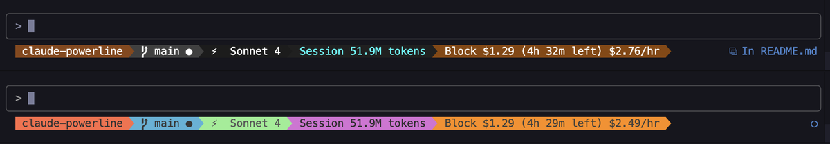 Built claude-powerline - vim-style statusline for Claude Code with git, model info, and real-time usage costs.

What other info would be helpful in the statusline?

github.com/Owloops/claude…

#ClaudeCode #CLI #Developer #Terminal #OpenSource