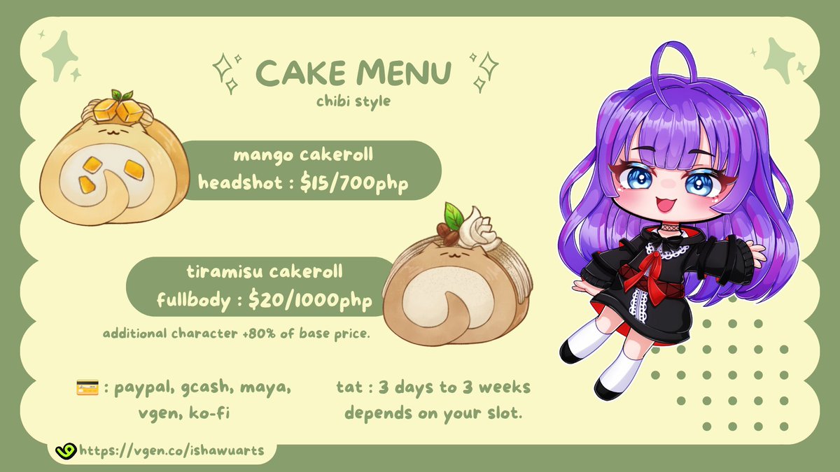 ishawu_arts's tweet photo. Hello! 
I am now once again accepting comissions to pay bills and vaccinations for my cats ^^
Here are my info below~ you may order on my vgen or dm me your order here (づ ◕‿◕ )づ
https://t.co/LZSXUFK0Oh

#vgen #art #ArtCommission #anime #chibi #banner #emotes #ych https://t.co/XdjP3F8TY9