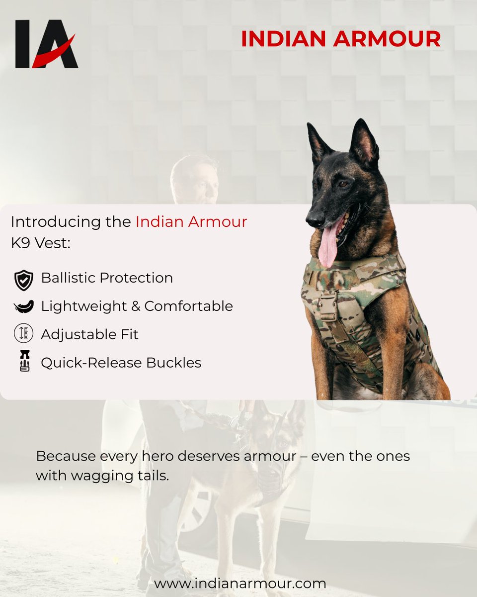 armour_indian's tweet image. The Indian Armour K9 Vest combines ballistic safety, comfort, and agility for your four-legged partner.
Click to visit - indianarmour.com/product/k9
#k9protection #ballisticvest #indianarmour #k9vest #k9