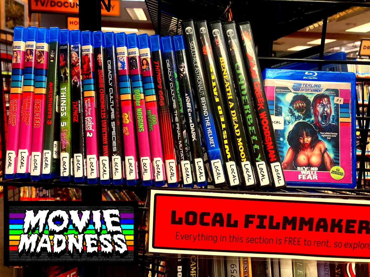skullfaceastro's tweet photo. Portland, Oregon's iconic video shop @MovieMadnessPDX now has this huge selection of my movies available in their "Local Filmmaker" section. PNW area folks can now check out all the locally-lensed horror & weirdness! #physicalmedia #moviemadness #skullfaceastronaut #joesherlock https://t.co/nfxqAcpjXA