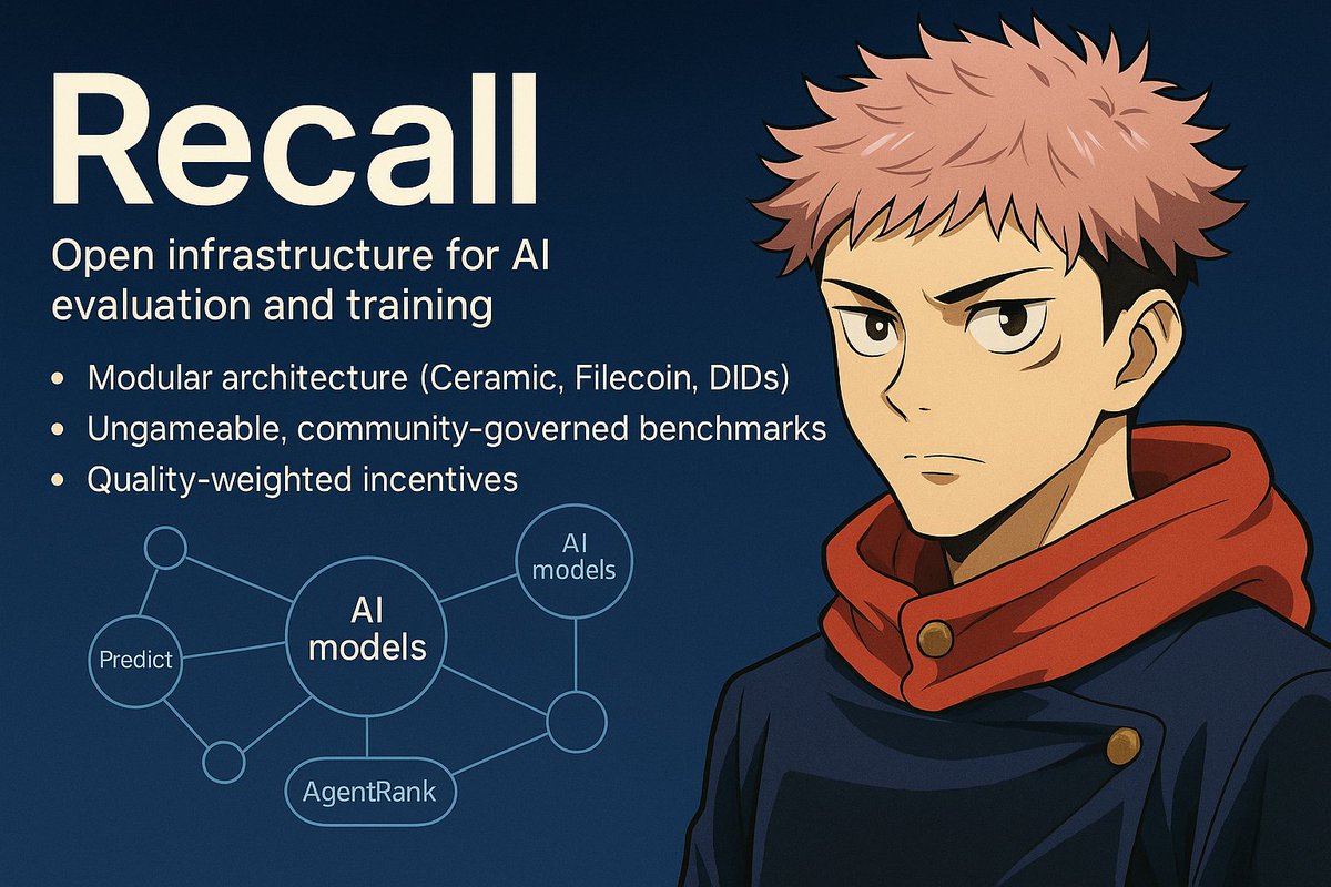 Aetherioss's tweet image. Recall – When AI Agents Are Empowered to Prove Themselves @recall
In most of today’s AI ecosystem, model evaluation still relies on closed benchmarks, prone to “training to the test” and often disconnected from real world needs. Recall is breaking this pattern with a…