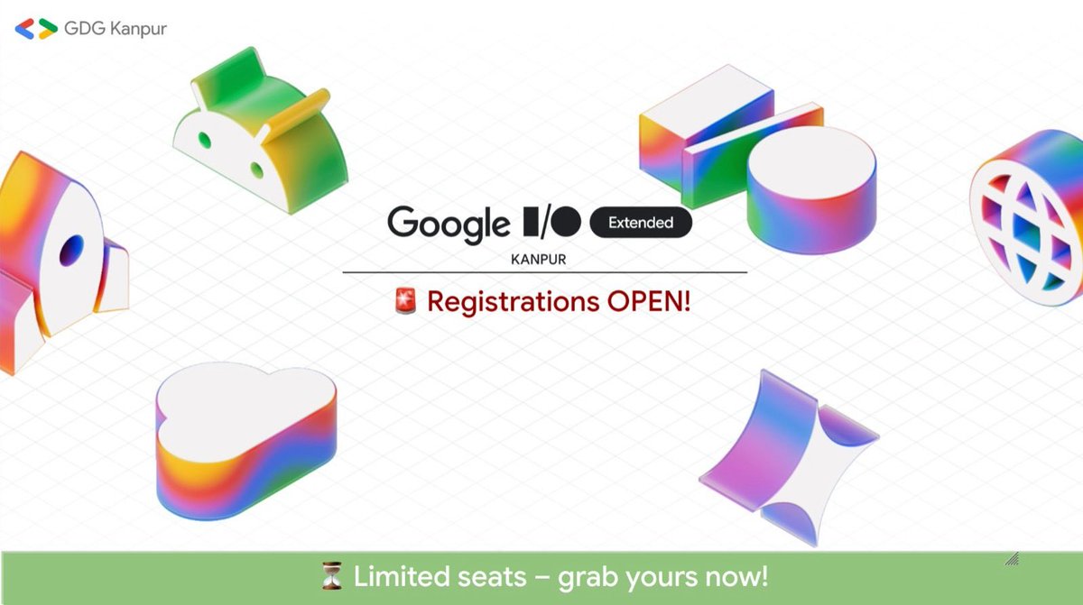 🚀 Registrations are LIVE!

Grab yours now: konfhub.com/google-io-exte…

#GoogleIOExtended #GDGKanpur #TechCommunity #KanpurEvents