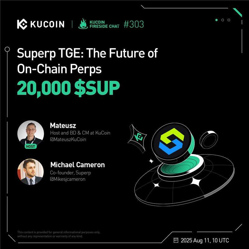 KuCoinRussian's tweet image. Присоединяйтесь к следующей дискуссии с #Superp!

⏰ 11 августа в 13:00 (МСК)

🎁 Подробнее о розыгрыше:
x.com/kucoincom/stat…

✅ Установите напоминание:
x.com/i/spaces/1BdGY…

👉🏻 Регистрируйтесь на KuCoin:
kucoin.com/r/rf/QBSYFPBT