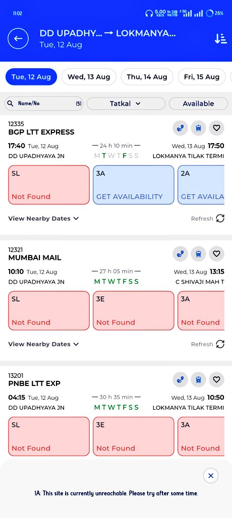 vkanand09's tweet photo. The newly launched #Rail_One app by @RailMinIndia for convenient and faster #tatkal_ticket booking is crashing &amp; unreachable many times during the tatkal timing. Is there any solution for it ?

@RailMinIndia
@RailwaySeva
@Central_Railway
@AshwiniVaishnaw
@INCIndia
@PMOIndia https://t.co/wSwXSHnvwM