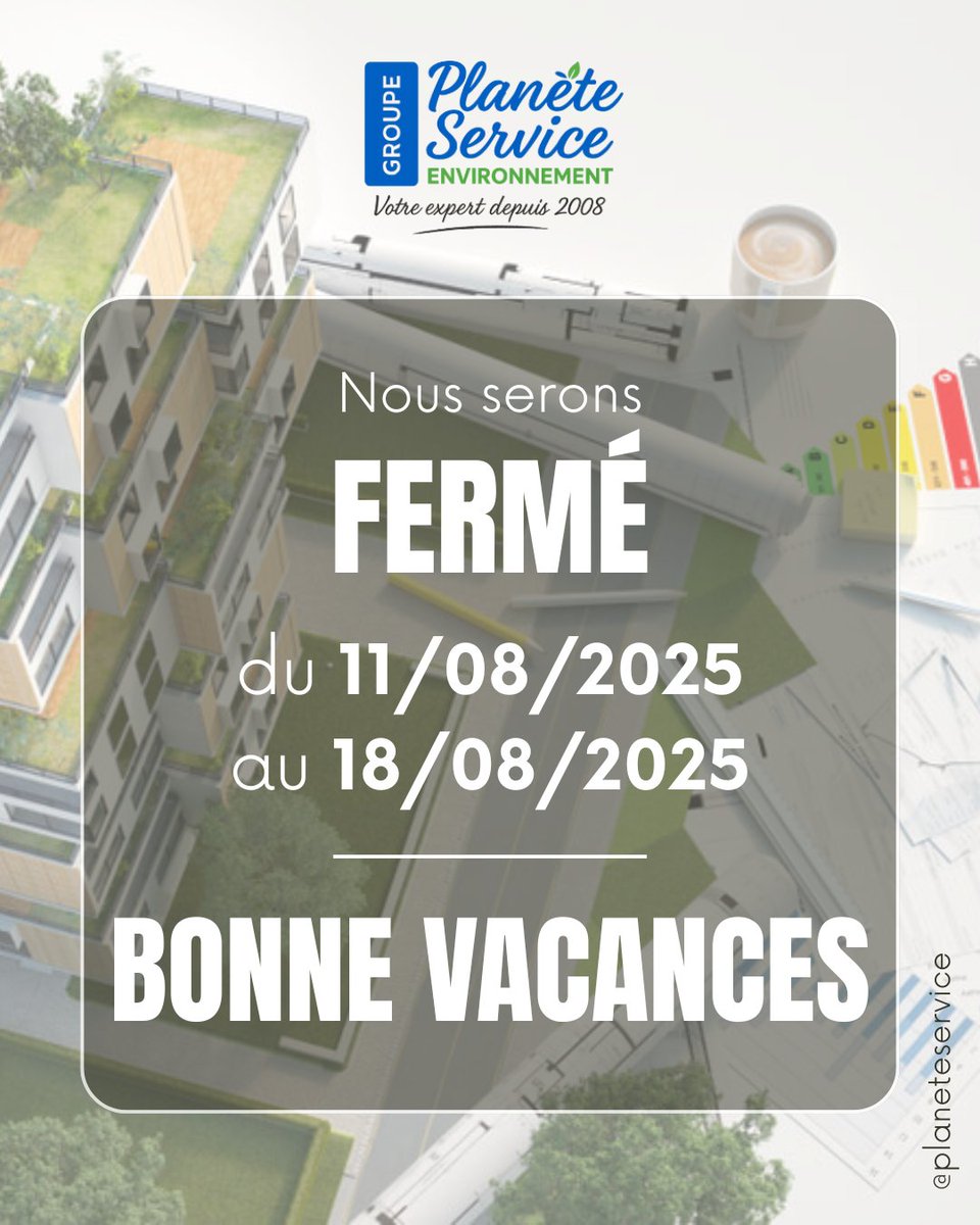 Planete_Service's tweet photo. 🌴 Planète Service prend une pause bien méritée !
Nos équipes seront en congés du 11 au 18 août inclus.
À très vite !
#Vacances #ÉquipePlanèteService #RénovationÉnergétique #Déconnexion #Merci https://t.co/JQ0NEV3W6V