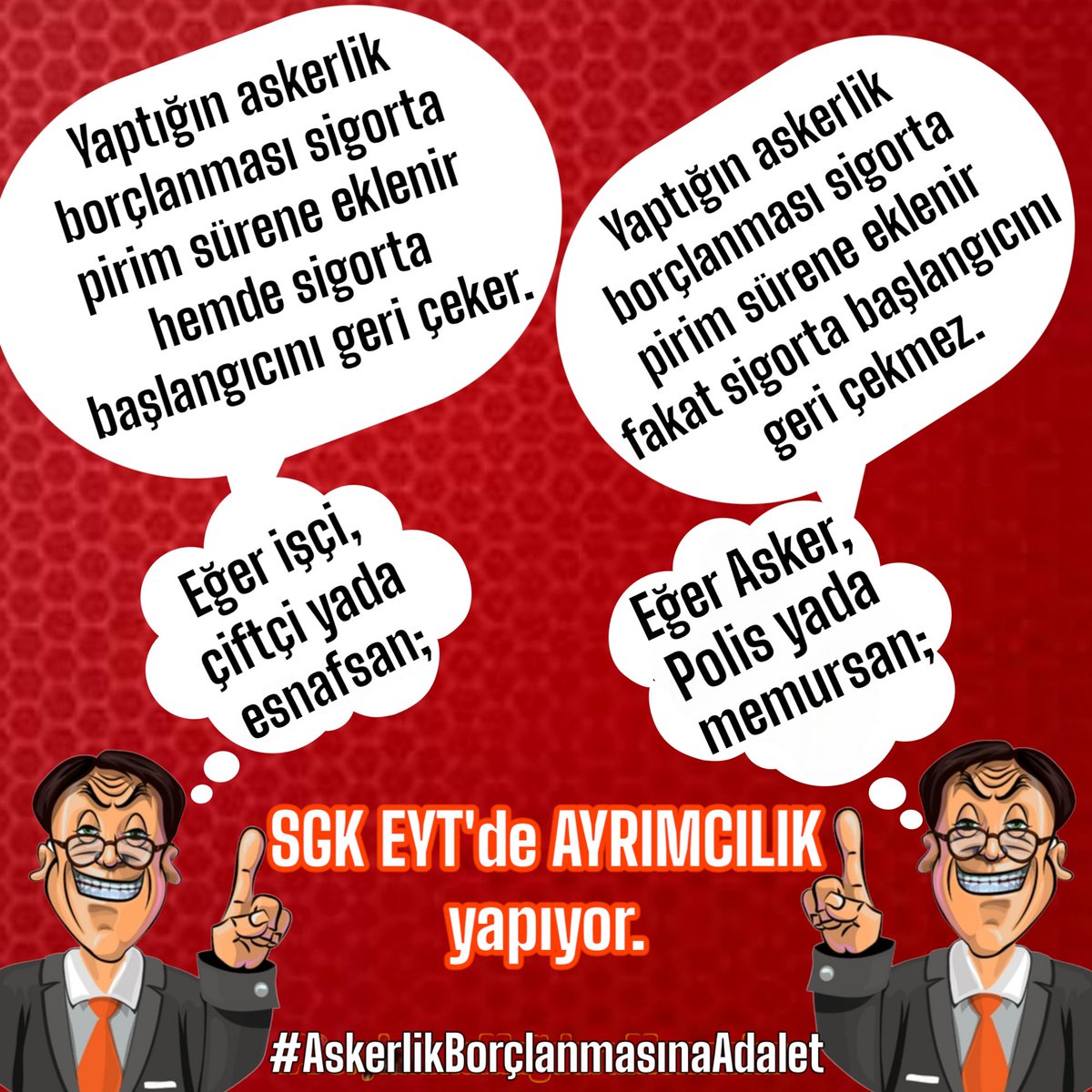 işçi esnaf çiftçi askerlik borçlanmasıyla EYTli olurken
7/24 canı pahasına vatanını ve halkını koruyan Asker ve Polisin askerlik borçlanmasıyla EYTli olması maalesef genelgeyle engelleniyor
SGK Anayasanın eşitlik ilkesine aykırı davranıyor.
@flashhabertvcom
