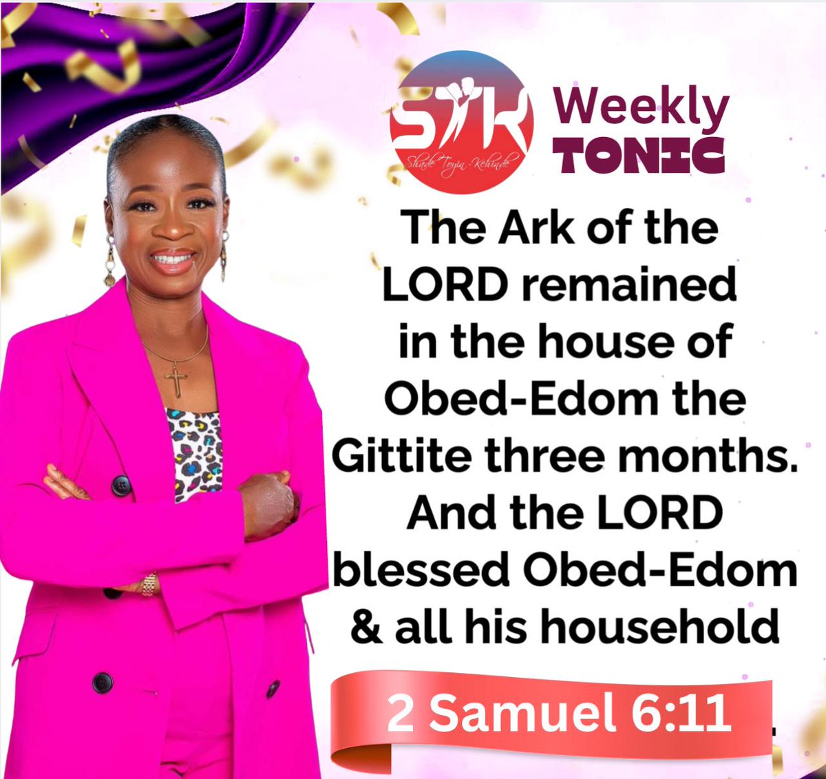 ToyinKehindeS's tweet photo. Happy New Week Friends💃
Our Scripture is on the blessing of God's presence 📖
#ThoughtLine
#2Samuel6v11
📍The Ark of God, as shown in the Old Testament of the Bible, is the presence of God.
📍God's Divine Presence draws His glory & blessings to our lives.
#WeeklyTonic
#STK https://t.co/WEN672zG36