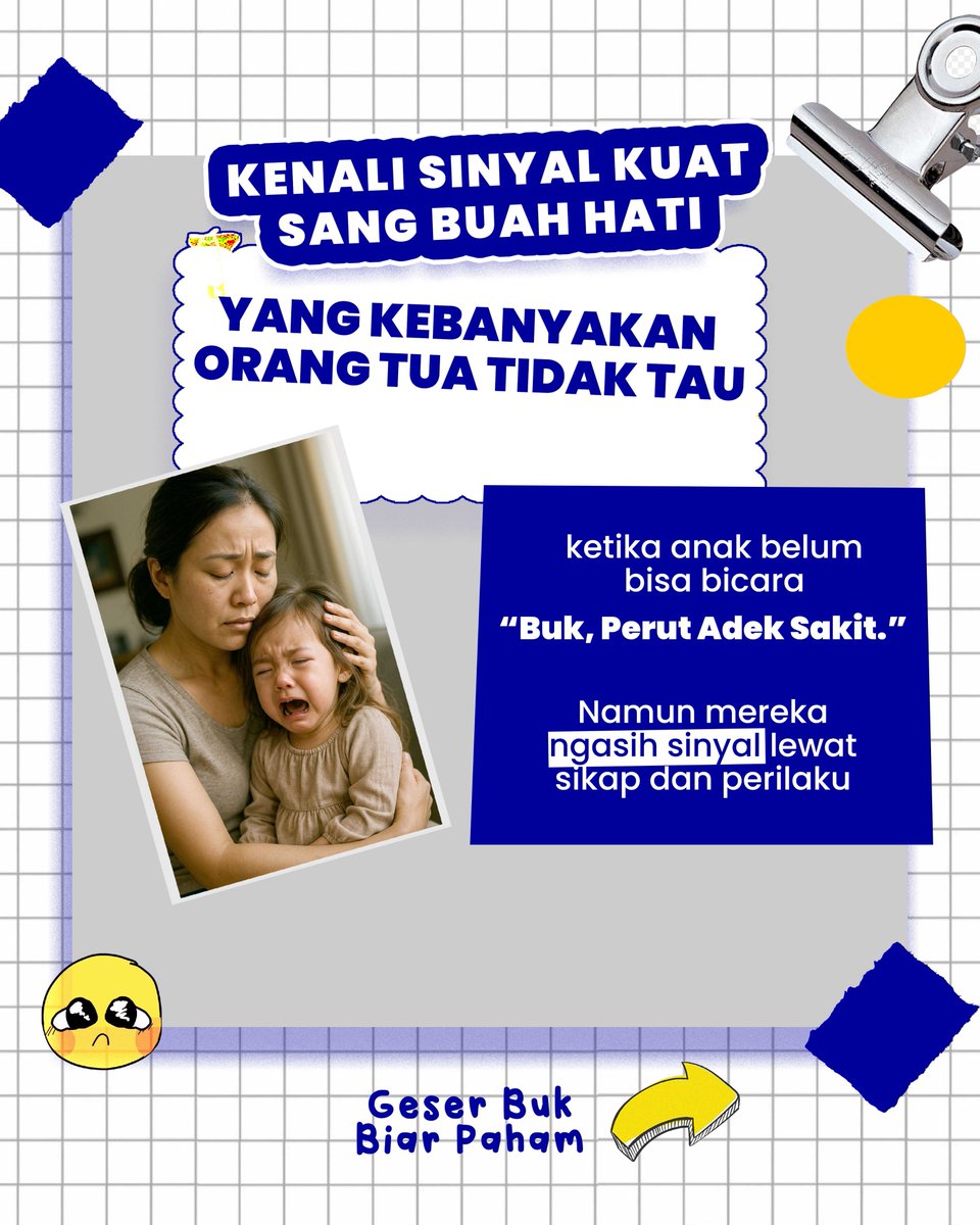 Ayeahamdk's tweet photo. Anak belum bisa bicara, bukan berarti mereka tidak bisa memberi tahu rasa sakitnya. 😢
Yuk, kenali sinyal tubuh dan perilaku si kecil sebelum terlambat. Karena perhatian kita hari ini, bisa jadi penyelamat untuk kesehatannya esok. 💙" https://t.co/YOU8soWEqe
