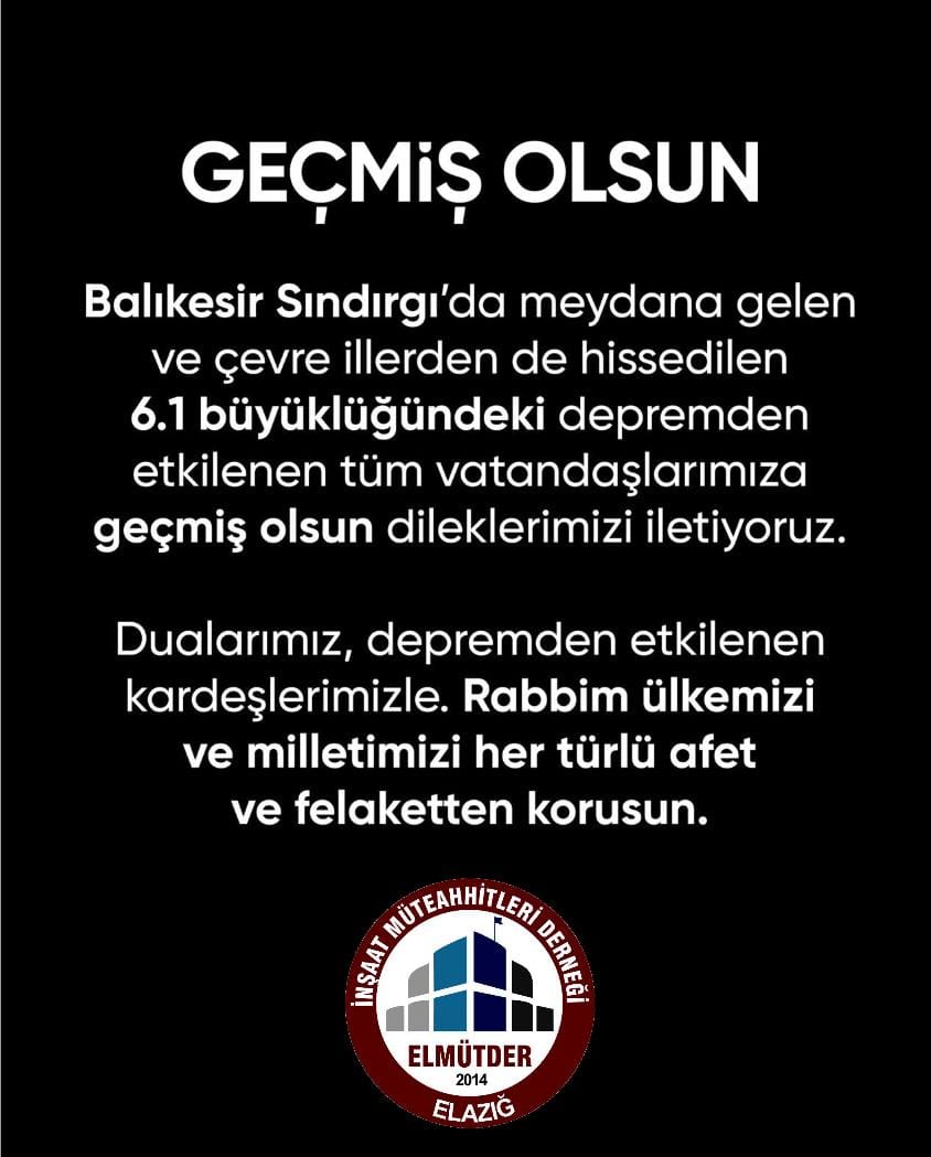 Merkez üssü Balıkesir olan ve şehrimizde de hissedilen depremden etkilenen tüm vatandaşlarımıza geçmiş olsun dileklerimizi iletiyoruz.
<a href="/TelliogluTahir/">Tahir Tellioğlu</a>