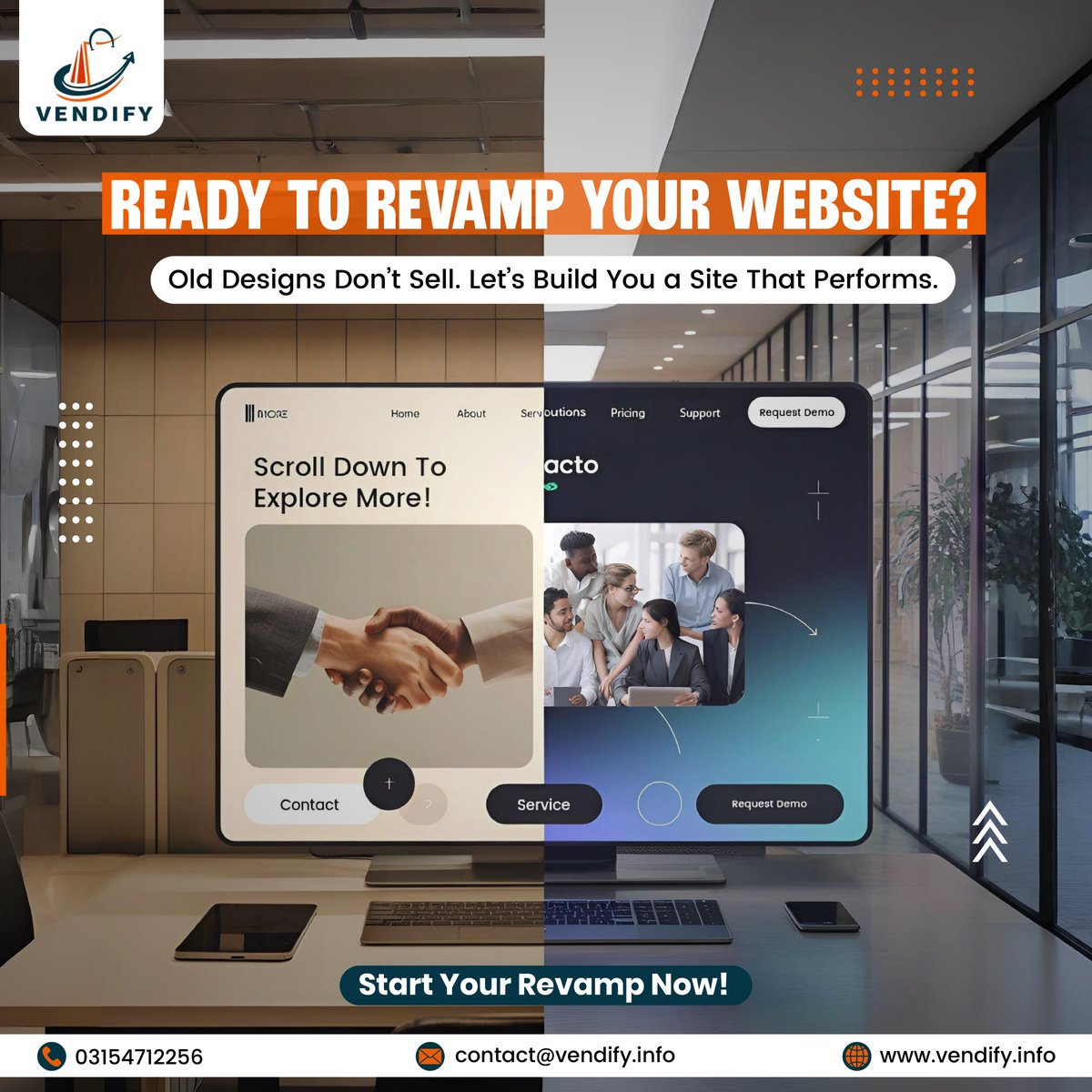 VendifyI87555's tweet photo. 🔧 Is Your Website Outdated? Let’s Fix That!

#VendifyTM #WebsiteDesign #WebsiteRevamp #WebDevelopment #ModernWebDesign #UserExperience #MobileOptimization #Vendify #UIUXDesign #FastWebDesign #ResponsiveDesign #OnlinePresence #WebsiteAudit https://t.co/A3yp1b77NZ