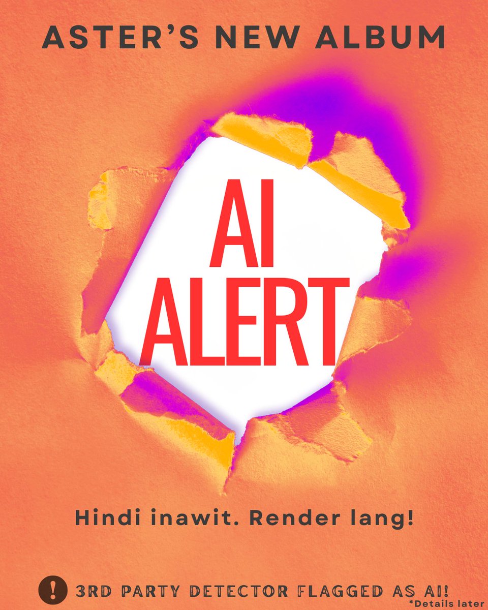 MusicTrust_PH's tweet photo. ASTERISK has some explaining to do. Why is ASTER’s new album all AI? ’Di inawit. Ni-render lang 🧵

In our analysis, the new album is AI-made: reconstructed voices, manufactured harmonies &amp; AI lyrics marketed as craft. Fans deserve honesty. Show DAW + raw takes or credit the AI. https://t.co/ae7l7SwFUy