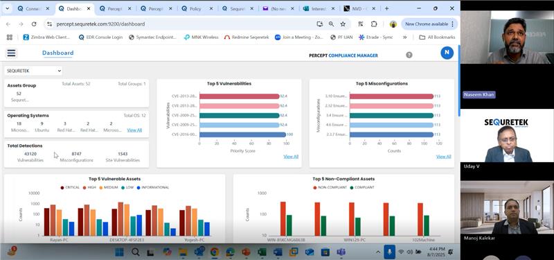 Glimpse from our SEBI CSCRF Webinar
 
Our experts unpacked the CSCRF mandate, shared a clear readiness roadmap, and showcased how Percept Compliance Manager streamlines compliance before the Aug 31 deadline.
 
#CSCRF #SEBI #CyberSecurity #Compliance #RiskManagement #Sequretek