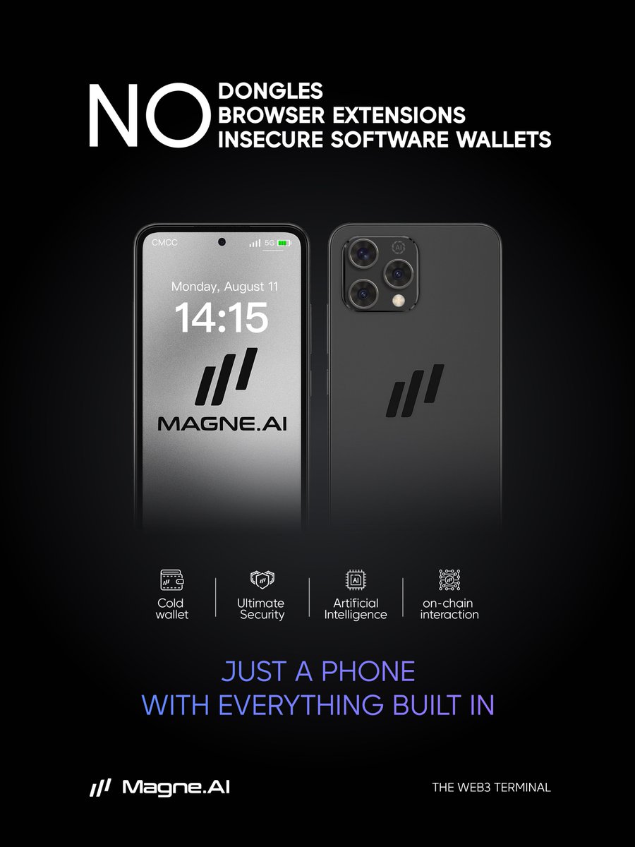Magne_Ai's tweet photo. No dongles.
No browser extensions.
No insecure software wallets.
Just a phone, with everything built in.
https://t.co/Y5LIG7yW32. The Web3 terminal.
#CryptoPhone #MAGNEAI #InfraLayer https://t.co/DjdJpDmhOl