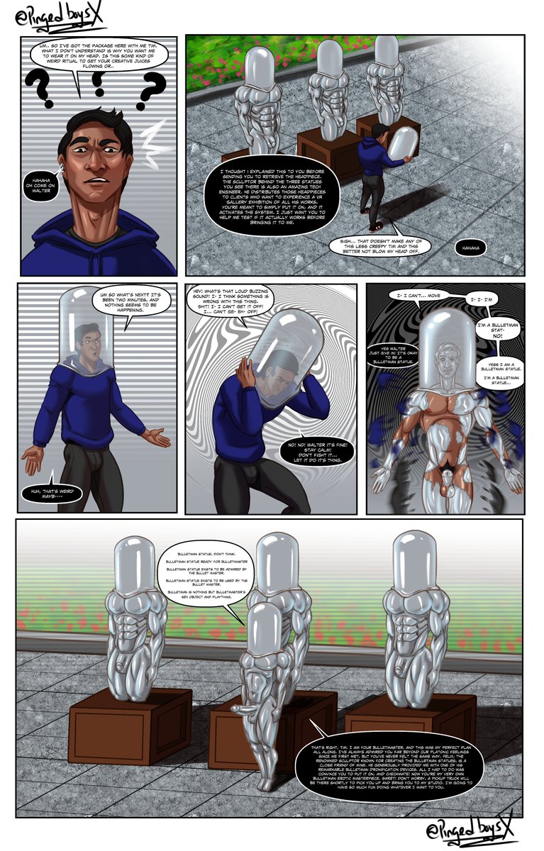 PingedboysX's tweet photo. A fine lad obtains a weird item to be delivered to his friend, but his friend advises him to make sure it's real and not a fake.  What could possibly go wrong?
-
A short story commissioned by @Waterston16 inspired by @FelixBorealis The bulletman series. https://t.co/uO5gISPvWi