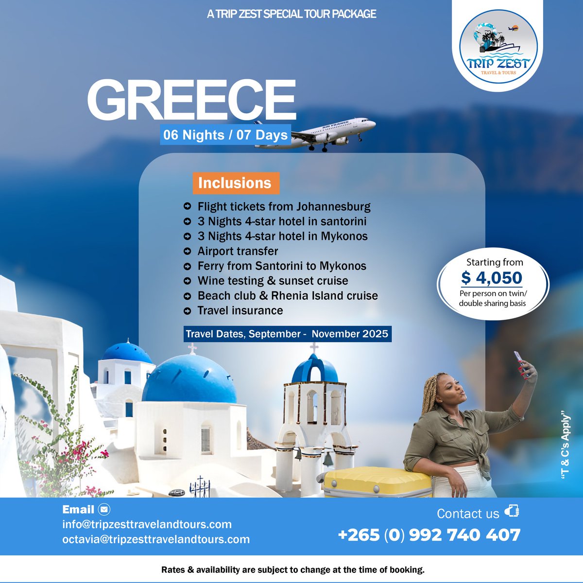 KatsoKreations's tweet photo. Check out the latest travel packages from Trip Zest, Travel &amp; Tours and pick your next destination, more details on posters. 

#MSCCRUISE
#SANTORINI &amp; #ATHENS
#DUBAI
#BALI
#CapeTown 
#Thailand https://t.co/fDrZOqRV6K