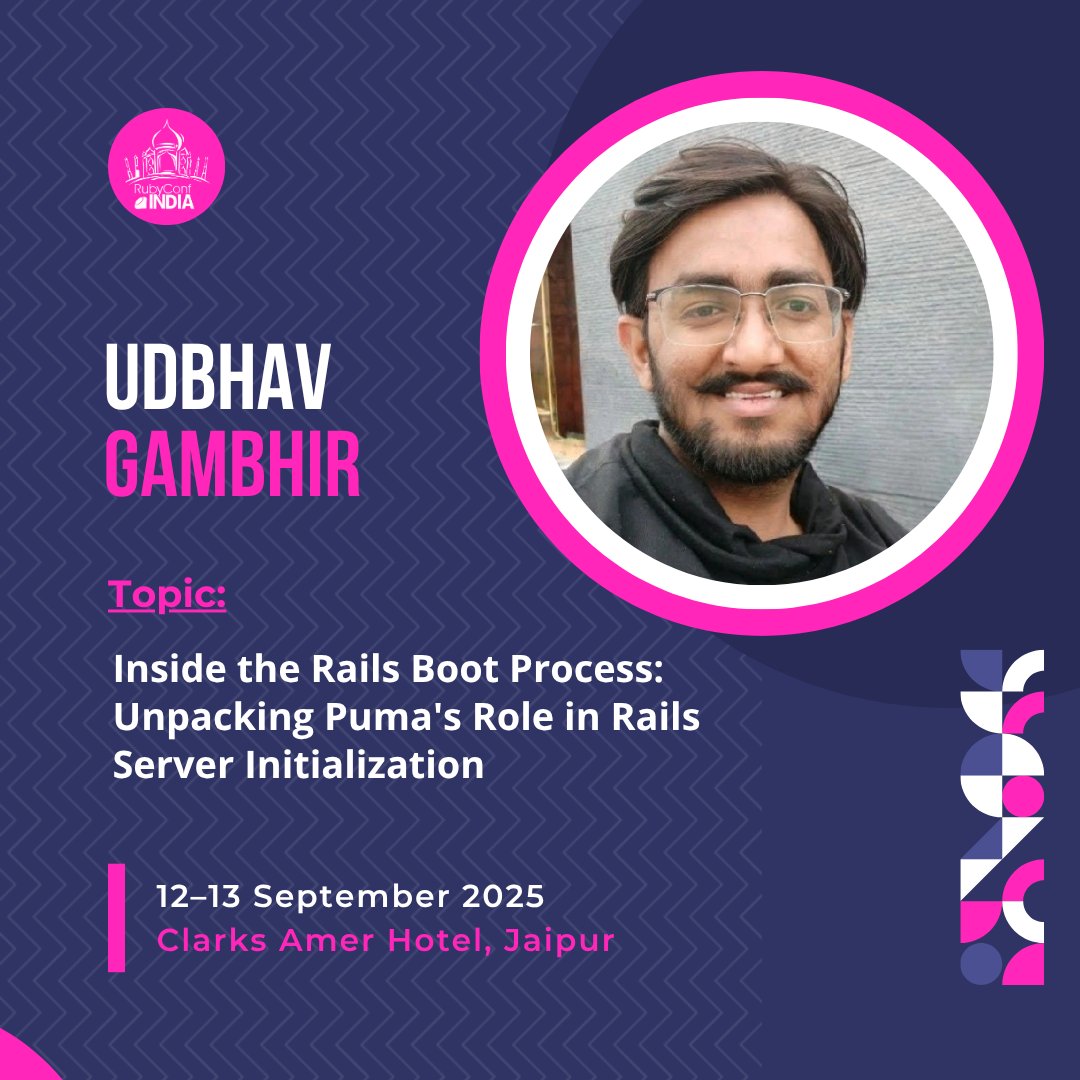 RubyConfIndia (@rubyconfindia) on Twitter photo #SpeakerAlert
Ever wondered what truly happens when you run rails server?
Join Udbhav Gambhir at RCI25 as he demystifies the Rails boot process and unpacks Puma’s role in bringing your server to life.
Register now: rubyconfindia.org
#RubyConfIndia #RCI2025 <a href="/NGUdbhav/">Udbhav Gambhir</a> #SpeakerAlert
Ever wondered what truly happens when you run rails server?
Join Udbhav Gambhir at RCI25 as he demystifies the Rails boot process and unpacks Puma’s role in bringing your server to life.
Register now: rubyconfindia.org
#RubyConfIndia #RCI2025 <a href="/NGUdbhav/">Udbhav Gambhir</a>