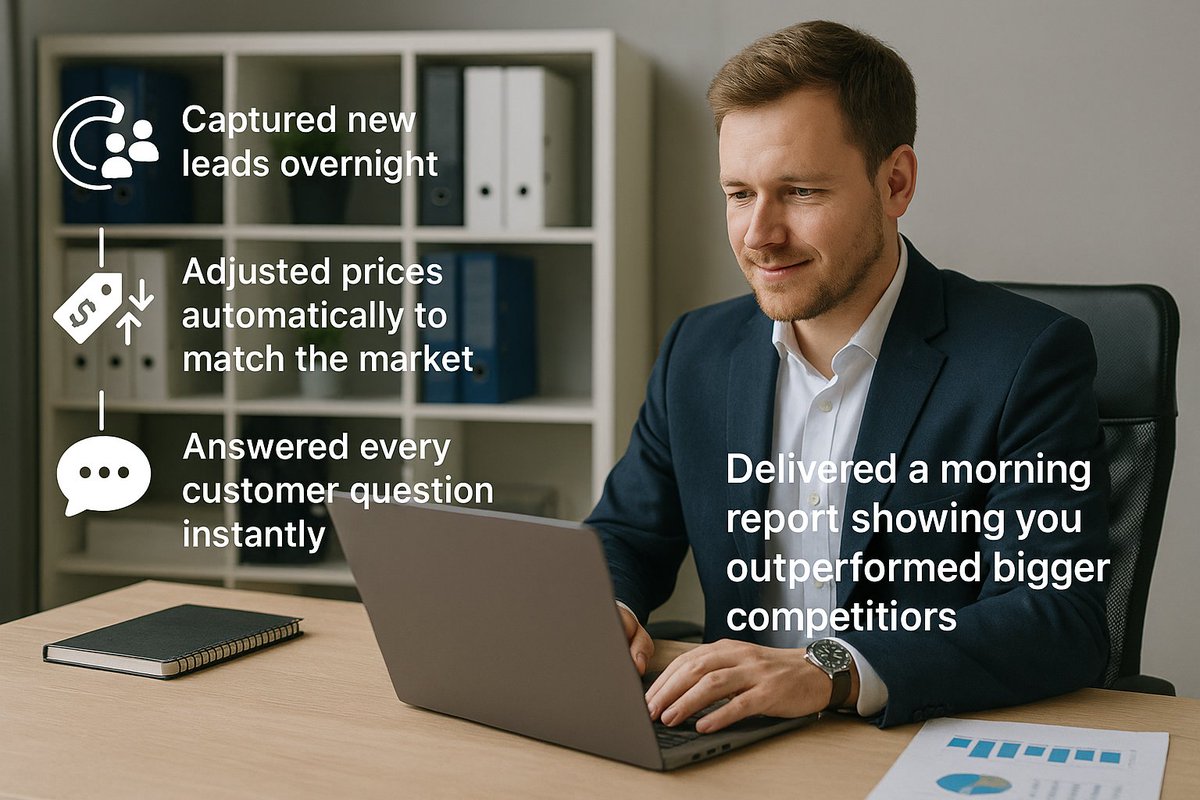 CloudFinch's tweet photo. While you sleep, your business could be:
✅ Capturing new leads
✅ Adjusting prices automatically
✅ Answering every customer instantly
✅ Outperforming bigger competitors
We build custom AI to make it happen.
👉 https://t.co/8eWtnTm7Bo
#AI #SmallBusiness #ProductivityTips https://t.co/s5G20NncUX