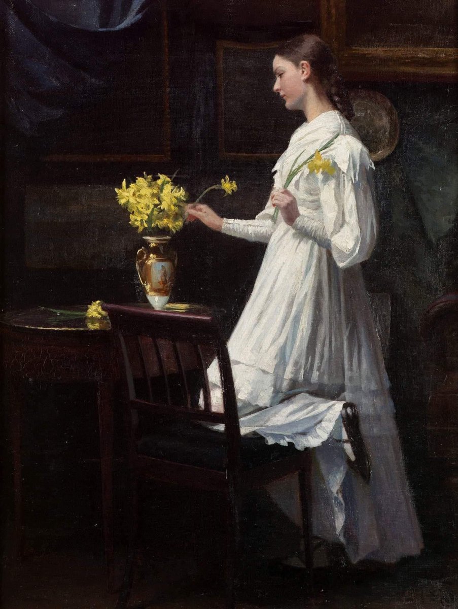 Nergisleri Düzenlemek 1894 tarihli Ressam Carl Christian Frederik Jacob Thomsen
(1847 – 1912) – Danimarkalı ressam ve illüstratör
Genç kadının beyaz giysisi ve sarı nergisler ile koyu renk tonlarında arka planın kontrastı ❤️
Günaydın 🍀