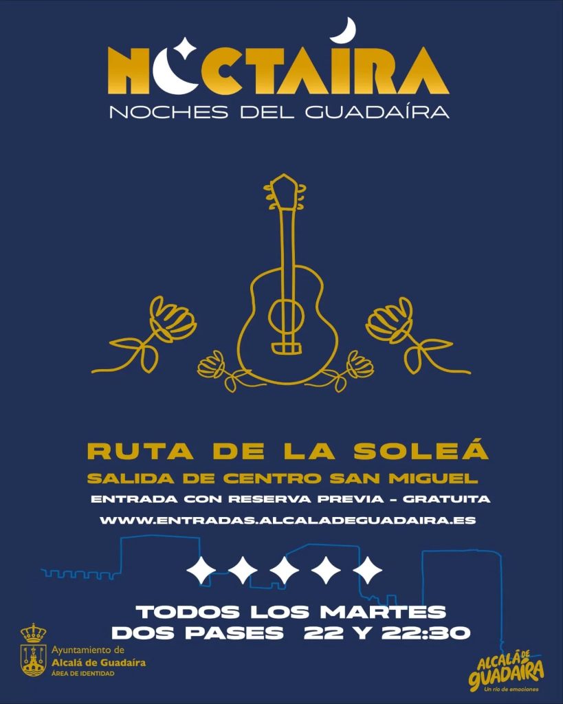 📌Continúa la programación cultural de Noctaíra. Esta semana abre el martes 12 de agosto con la Ruta de la Soleá con salida desde San Miguel en dos pases: 22.00 y 22.30 horas. #AlcaláDeGuadaíra
