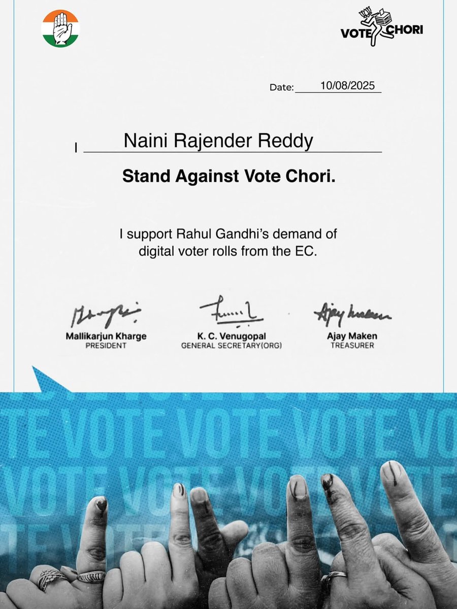 naini_rajender's tweet image. I Stand Against #votechori.
#supportrahulgandhi #votechoriexpose #rahulgandhi #rahulgandhivoiceofindia 
#modihataodeshbachao @RahulGandhi @INCTelangana @INCIndia