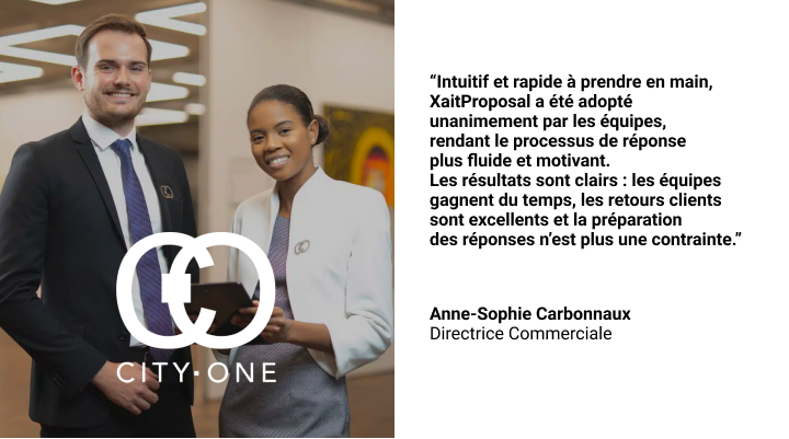 Xait_France's tweet photo. [City One a transformé la gestion de ses documents commerciaux grâce à XaitProposal]

Dans cette interview, Anne-Sophie Carbonnaux, Directrice Commerciale, partage son expérience avec XaitProposal

👉 https://t.co/225Az2FeNA https://t.co/0JCIKwJeXf