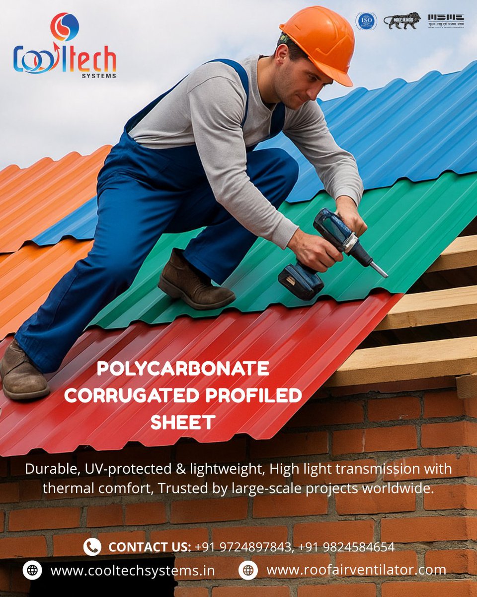 cooltech_system's tweet image. Build smarter with our Polycarbonate Corrugated Profiled Sheets at COOLTECH SYSTEMS! ✨

🌐 cooltechsystems.in
📧 info@cooltechsystems.in
📞 +91-9724897843, +91-9824584654

#PolycarbonateSheet #CorrugatedSheet #CoolTechSystems #UVProtected #LightweightStrong