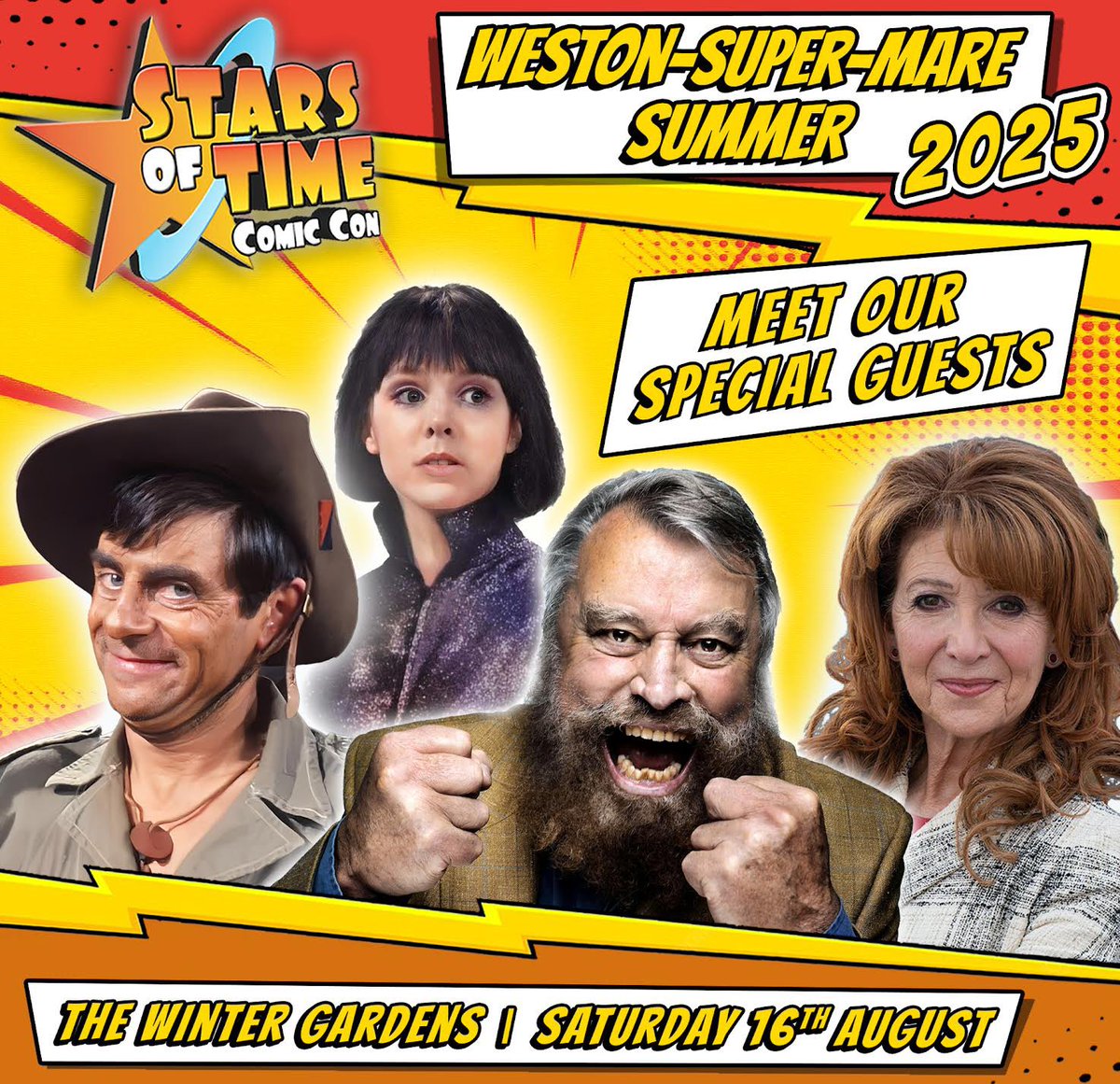 STARS OF TIME (@starsoftime) on Twitter photo Meet BRIAN BLESSED, MELVYN HAYES, BONNIE LANGFORD, WENDY PADBURY ⚡️ STARS OF TIME COMIC CON Sat 16th August, THE WINTER GARDENS <a href="/bonnie_langford/">Bonnie Langford</a> #ComicCon <a href="/SuperWeston/">WESTON SUPER MARE</a> <a href="/ThisIsWeston/">Annie in N Devon</a> #DoctorWho <a href="/brianblessed/">Brian Blessed OBE</a> <a href="/bbcsomerset/">BBC Somerset</a> <a href="/WestonSeafront/">Weston Seafront</a> #starwars
TICKETS: eventbrite.co.uk/e/stars-of-tim… Meet BRIAN BLESSED, MELVYN HAYES, BONNIE LANGFORD, WENDY PADBURY ⚡️ STARS OF TIME COMIC CON Sat 16th August, THE WINTER GARDENS <a href="/bonnie_langford/">Bonnie Langford</a> #ComicCon <a href="/SuperWeston/">WESTON SUPER MARE</a> <a href="/ThisIsWeston/">Annie in N Devon</a> #DoctorWho <a href="/brianblessed/">Brian Blessed OBE</a> <a href="/bbcsomerset/">BBC Somerset</a> <a href="/WestonSeafront/">Weston Seafront</a> #starwars
TICKETS: eventbrite.co.uk/e/stars-of-tim…