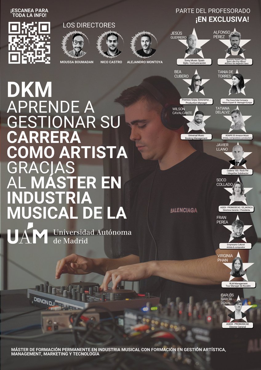 DKM aprende a gestionar su carrera como artista gracias al Máster en Industria Musical de la Universidad Autónoma de Madrid. ¡Prácticas aseguradas en empresas del sector! ¡Toda la información del máster aquí! uam.es/CentroFormacio…