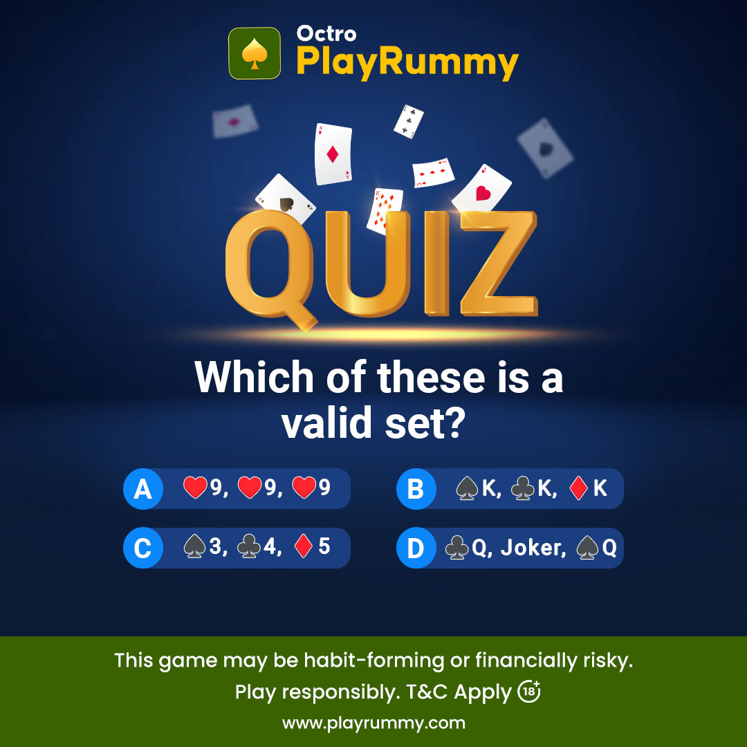 PlayRummy1's tweet photo. Jo jitni jaldi iska sahi jawab batayega, wo online Rummy ki dunia mein utna tez chha jayega!
.
.
#rummynew #rummy #onlinegames #friends #QuizChallenge #Guess https://t.co/2JaKaL31nz