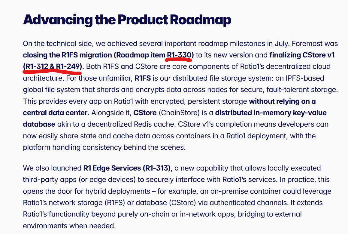 devdosomething's tweet photo. Ive never seen this level of professionalism in docs. Was going through the @ratio1ai docs and saw some codes which I then found out were reference codes to roadmap items.

Ngl, was very impressed. Also love how they update the roadmap to inform everyone of potential delays. Yuge difference from most projects that just say 'soon'.

Will bid more $R1