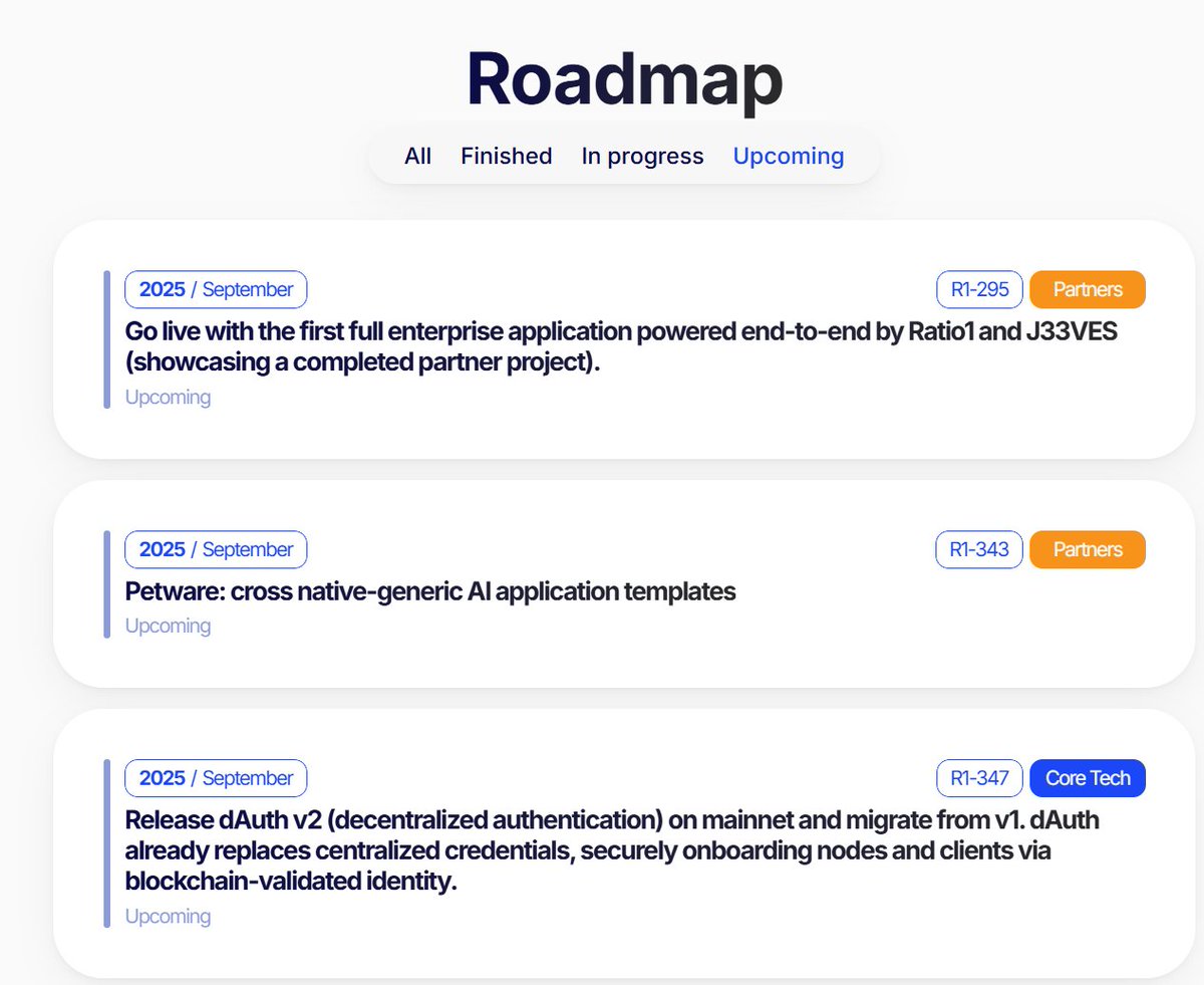 devdosomething's tweet photo. Ive never seen this level of professionalism in docs. Was going through the @ratio1ai docs and saw some codes which I then found out were reference codes to roadmap items.

Ngl, was very impressed. Also love how they update the roadmap to inform everyone of potential delays. Yuge difference from most projects that just say 'soon'.

Will bid more $R1