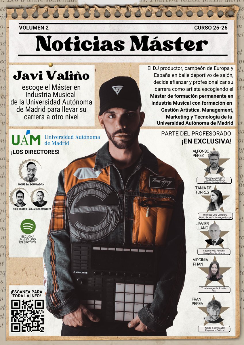 Javi Valiño escoge el Máster en Industria Musical de la Universidad Autónoma de Madrid para llevar su carrera a otro nivel. La UAM es una de las mejores universidades del mundo. Estudiarás en una universidad pública y tendrás prácticas aseguradas. Info uam.es/CentroFormacio…