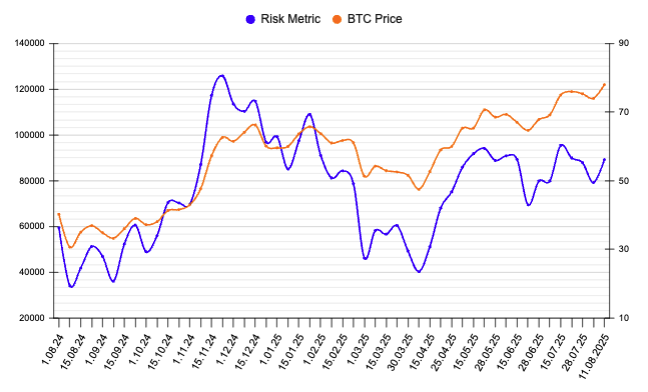 Bitcoin risk metric: 56/100
Price is at nearly ATH yet risk metric is below 60. 

Short term holder cost basis &amp; mayer multiple show 15-20% room to grow considering last 2 years of $BTC price action.

MVRV &amp; SOPR levels are in the middle zone, supports the idea of higher prices.