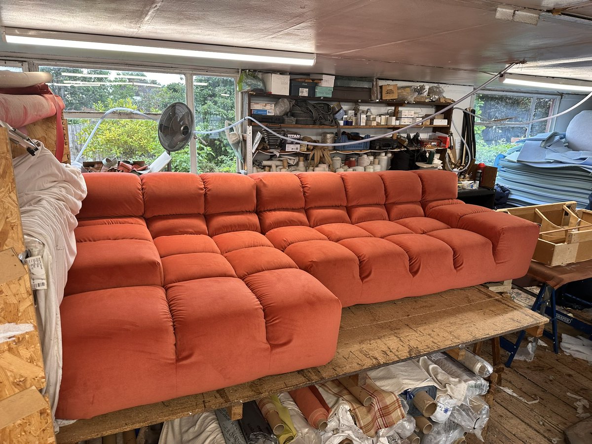 vinallandmacey's tweet photo. Well, it’s been a while since we posted, but what better way to come back with this statement piece from @bebitalia, 2 modules from their #tuftytimesofa range. Reupholster for our friends at @studio_lpid. Covered in @villanovafabric Rio Cognac #VinallandMacey https://t.co/04GTSbR3Sr