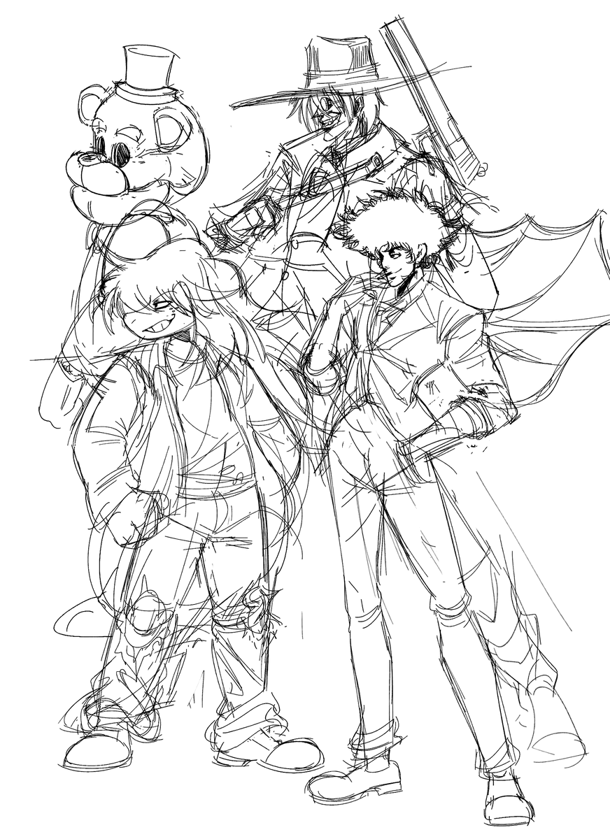 messy random character assortment doodles