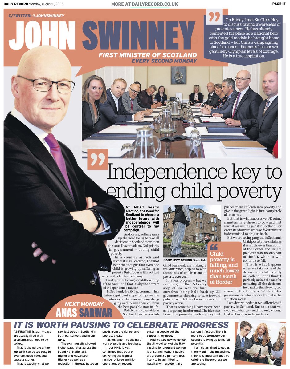 I want to live in a Scotland where no child grows up in poverty.

Child poverty is falling in Scotland, because we’re choosing to act.

But only with the powers of independence, we can transform our society and end child poverty for good. 

Read my latest <a href="/Daily_Record/">The Daily Record</a> column👇